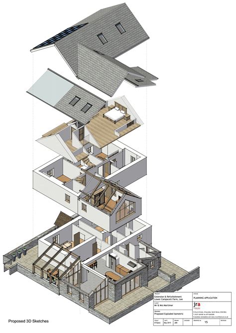 Exploded Isometric Of Farmhouse Extension Layout Architecture