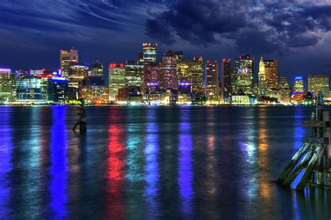 Boston Skyline Harborside At Night Photograph By Joann Vitali