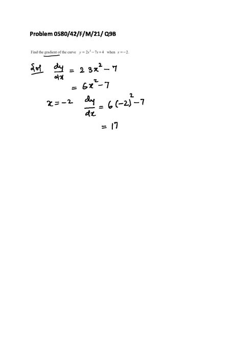 Solution Igcse Paper 4 Differentiation Problem 058041mj20 Q10b