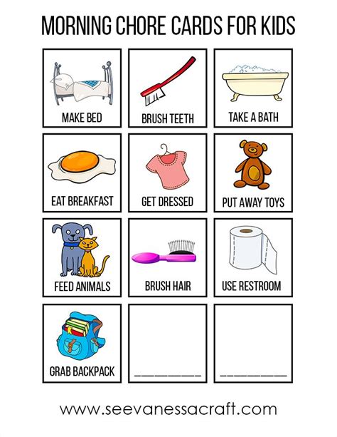 Kid Friendly Morning Chore Cards For Kids Chore Cards Kids Schedule