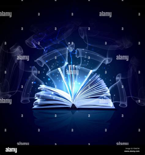 Image Of Opened Magic Book With Magic Lights Stock Photo Alamy