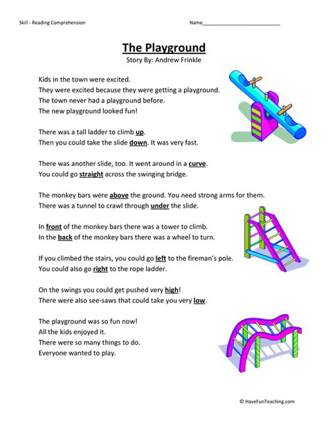 For many second graders, this will be their third year at school, after stints in first grade and kindergarten. The Playground Reading Comprehension Worksheet • Have Fun ...