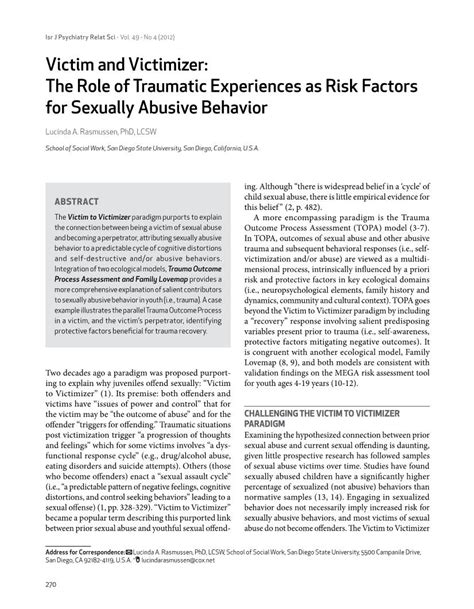The Role Of Traumatic Experiences As Risk Factors For Sexually Abusive