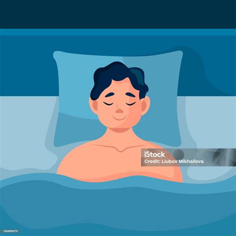 A Young Man Is Sleeping In His Bed Healthy Sleep Vector Stock