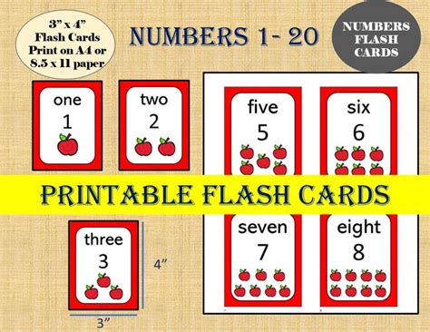 Numbers Flash Cards Numbers 1 To 20 Kindergarten Etsy Educational