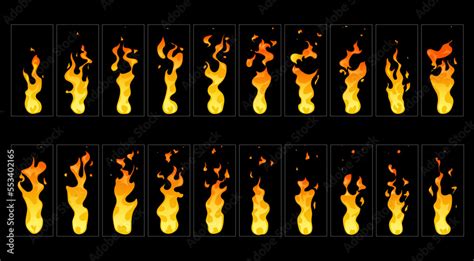 Cartoon Fire Flame Sprite Animation Vector Fire Burning Stages