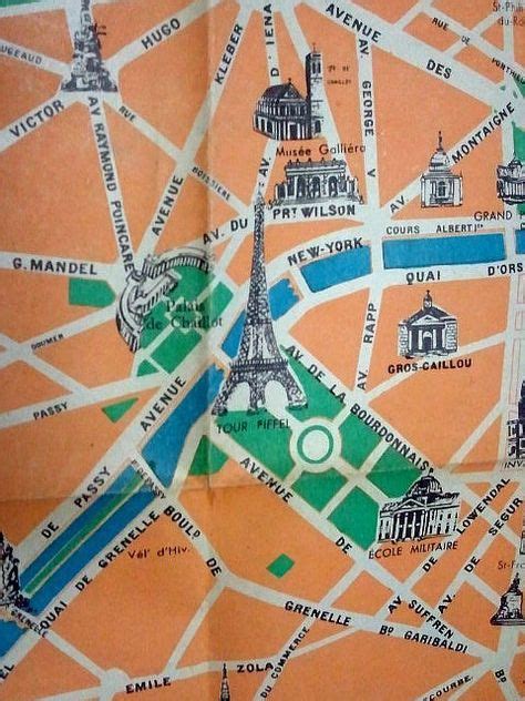 Final Clearance Vintage Map Of Paris Plan De Paris With Monument
