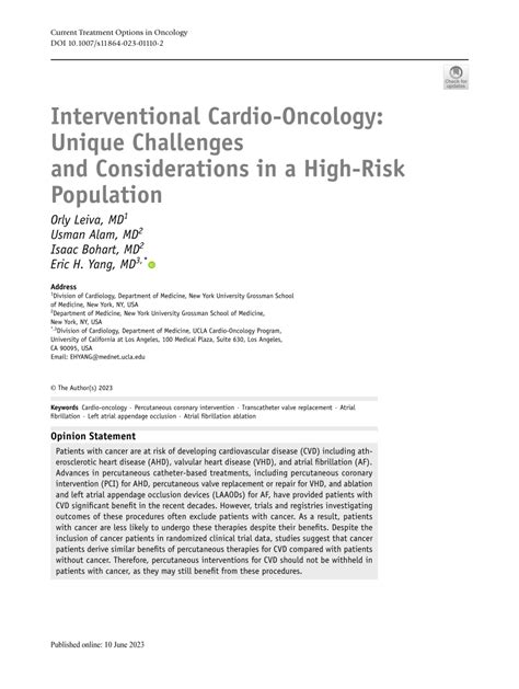 Pdf Interventional Cardio Oncology Unique Challenges And