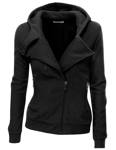 Hooded with white finished polyester drawcord. Doublju - Doublju Women's Women's Fleece Casual Zip-Up ...