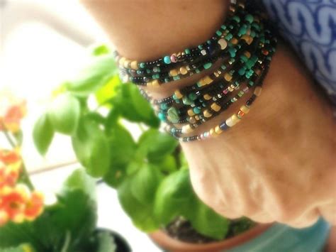 Taos Turquoise And Black And Sand Long Seed Bead Strand Etsy