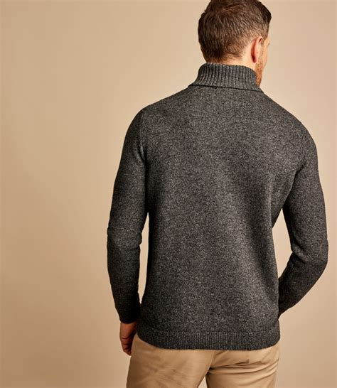 Charcoal Pure Lambswool Knitted Polo Neck Jumper Woolovers Uk