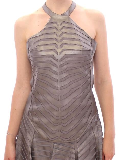 Silver Leather Striped Halter Neck Top Fashion Tops Clothes For Women