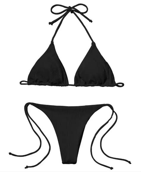 2018 Sexy Ribbed Halter String Bikini Set Summer Beach Women Wire Free Padded Swimwear Female