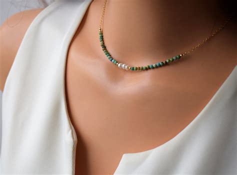 Turquoise Gold Necklacegold Turquoise Necklacebeaded Etsy In 2022