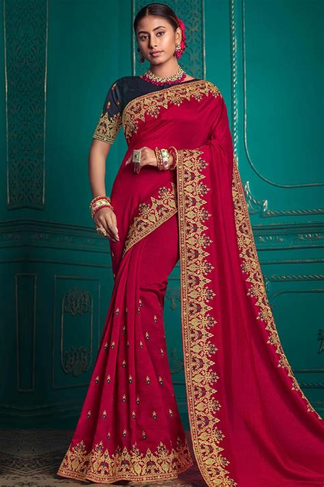 Buy Red Silk Embroidered Saree Online Like A Diva