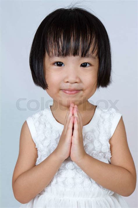 Asian Little Chinese Girl Praying Stock Image Colourbox