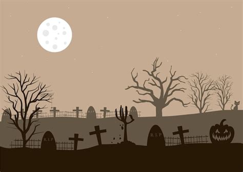 premium vector horror graveyard at night with a full moon vector illustration
