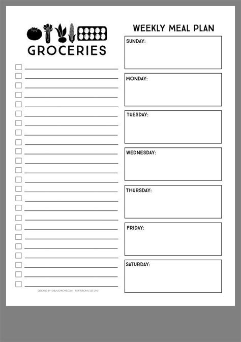 Meal Plan Grocery List Free Printable Meal Planner Template Meal