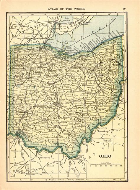 1917 Antique Ohio State Map Vintage Map Of Ohio Gallery Wall Etsy