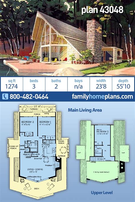 Plan 43048 A Frame Style With 3 Bed 2 Bath A Frame House Plans