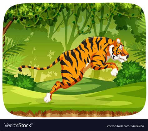 A Tiger Jumping In Forest Royalty Free Vector Image