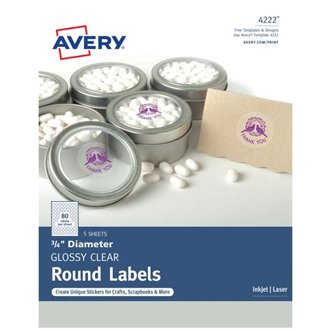 Avery Glossy Clear Round Labels Sure Feed 34 400 Labels 4222