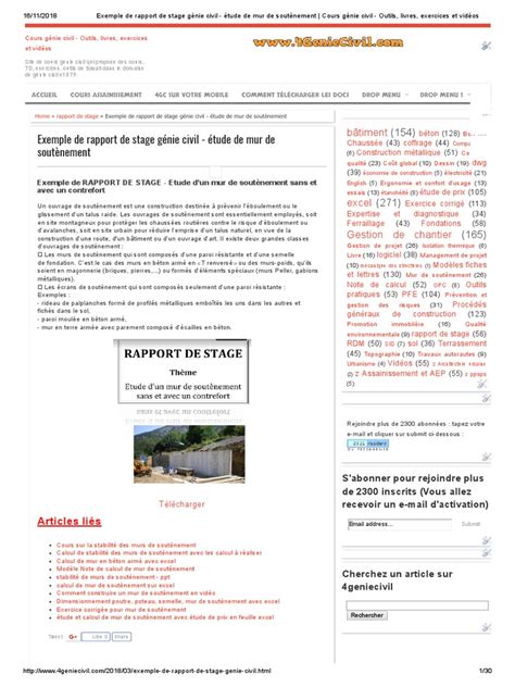 Rapport De Stage Génie Civil Étude Dun Mur De Soutènement Pdf