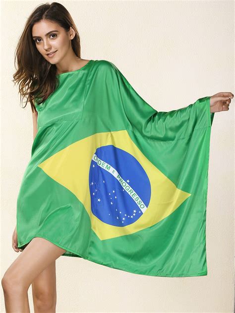 [41 Off] 2021 Novelty Round Neck Asymmetrical Brazil Flag Print Women S Dress In Green Dresslily