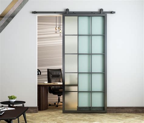 2021 Diyhd 36x84 Black Aluminum Frame Glass Sliding Barn Door Slab Interior Clear Tempered Glass