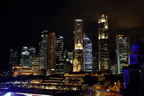 Singapur Skyline Nachtansicht Kostenloses Stock Bild Public Domain
