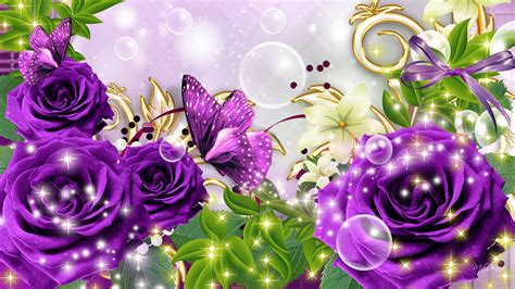 Purple Roses And Butterfly Picture On March 8 Wallpapers