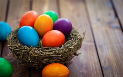 Download Wallpapers Easter Eggs Colorful Painted Eggs Nest Easter