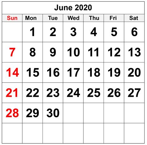 Blank June 2020 Calendar For Word Excel And Pdf Free Printable Calendar