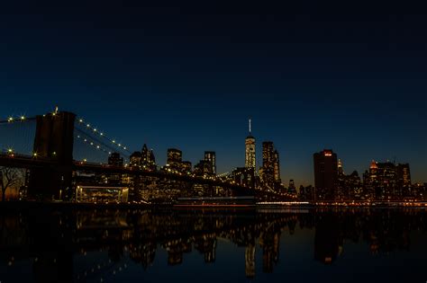 Bridge Cityscape City Lights Night New York City