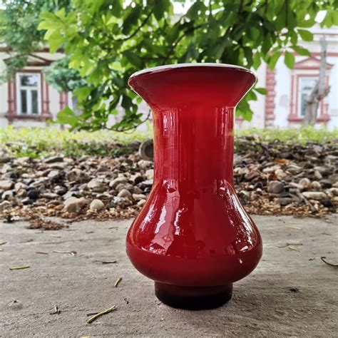 Vintage Glass Red Vase From Yugoslavia 1970s Midcentury Glass Etsy