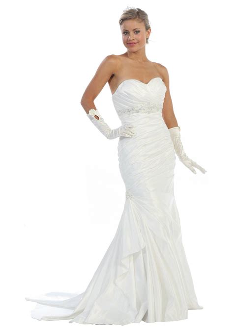 Strapless Mermaid Wedding Dress White Bridal Satin Sweetheart Gown