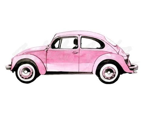 Beetle Car Art Print Vintage Volkswagen Painting Pink Slug Bug Etsy Desenhos De Fusca Arte