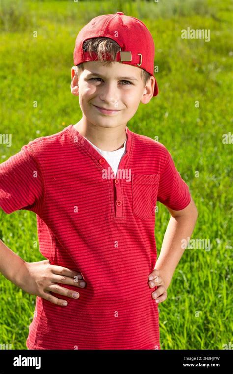 Boy Child Portrait Smiling Cute Ten Years Old Outdoor Stock Photo Alamy