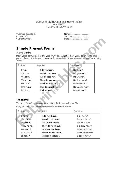 English Worksheets Simple Present