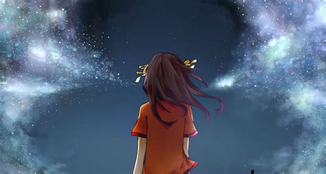 Night Sky Anime Girl Looking At The Sky