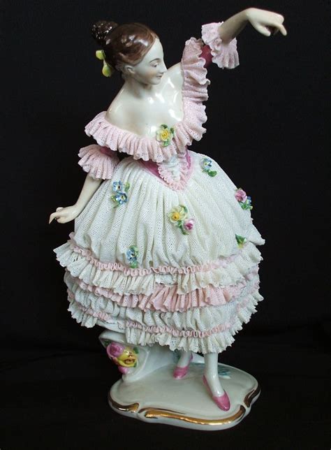 Rare Lg Antique German Volkstedt Dresden Lace Victorian Lady Ballerina