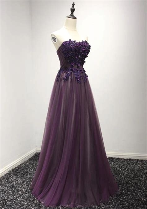 Dark Purple Tulle Sweetheart Floor Length Formal Gown Charming Prom