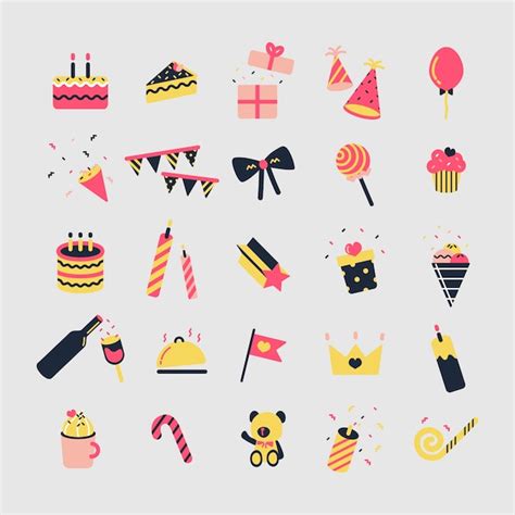 Illustration Set Of Birthday Party Icons Vector Free Download