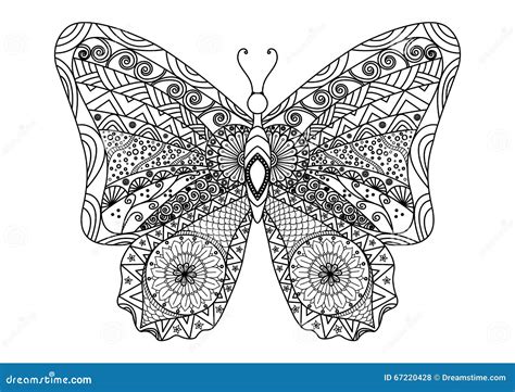 Hand Drawn Butterfly Zentangle Style For Coloring Book Stock Vector