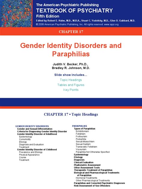 Gender Identity Disorders And Paraphilias Textbook Of Psychiatry Pdf Human Sexuality