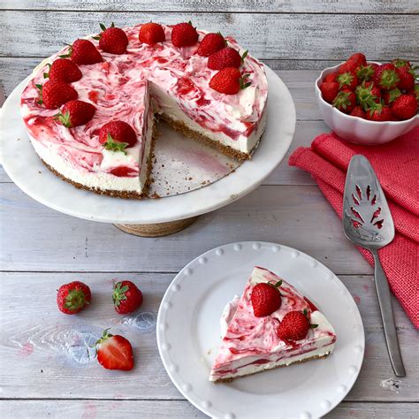 Grab a large roasting pan and set the foil wrapped springform pan inside. No Bake Strawberry Swirl Cheesecake for Canada Day