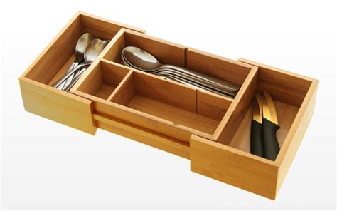 Bamboo Small Adjustable Drawer Inserts Organiser Kitchen Cutlery Tray