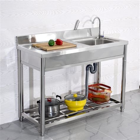 Free Standing Stainless Steel Single Bowl Commercial Restaurant Kitchen Sink Set W Faucet