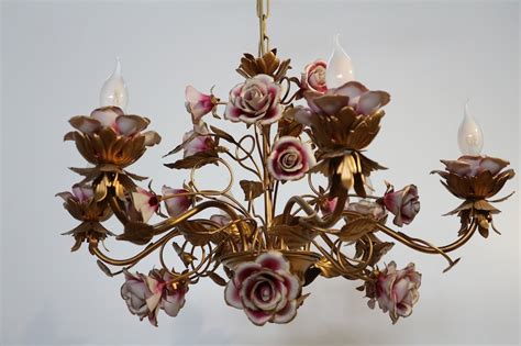 Capodimonte Handmade Porcelain Roses Chandelier 6 Lights Etsy