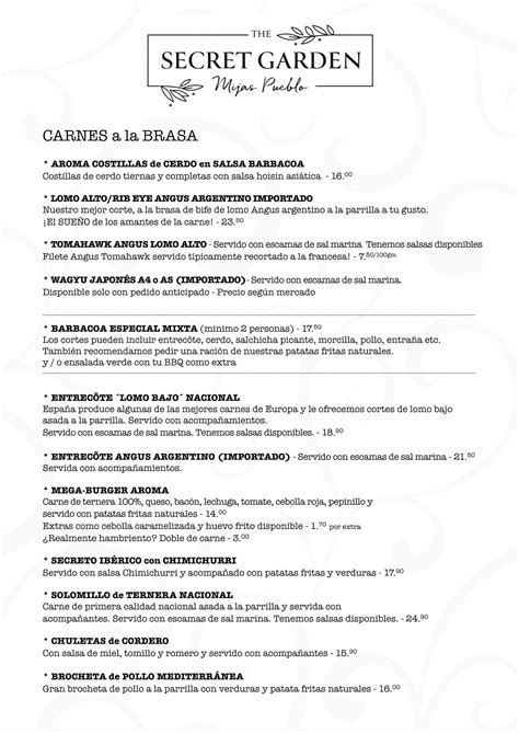 Menu At Aroma Cafe And Secret Garden Mijas Pueblo Mijas